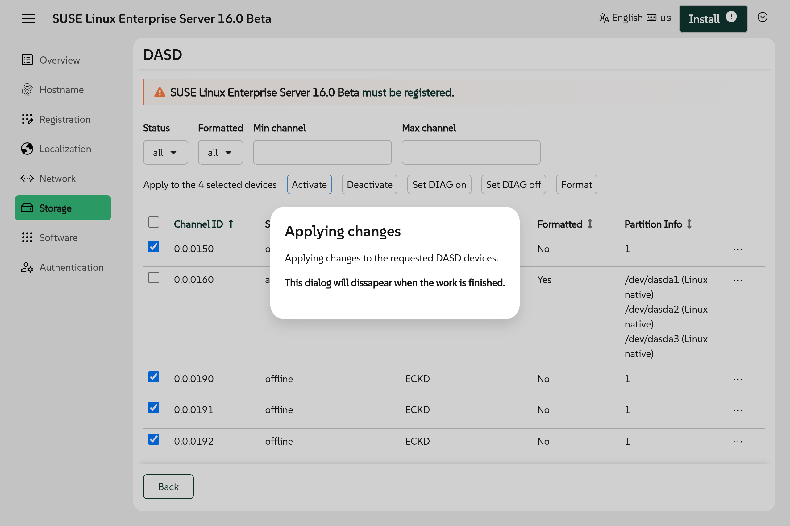 Revamped page to manage DASD