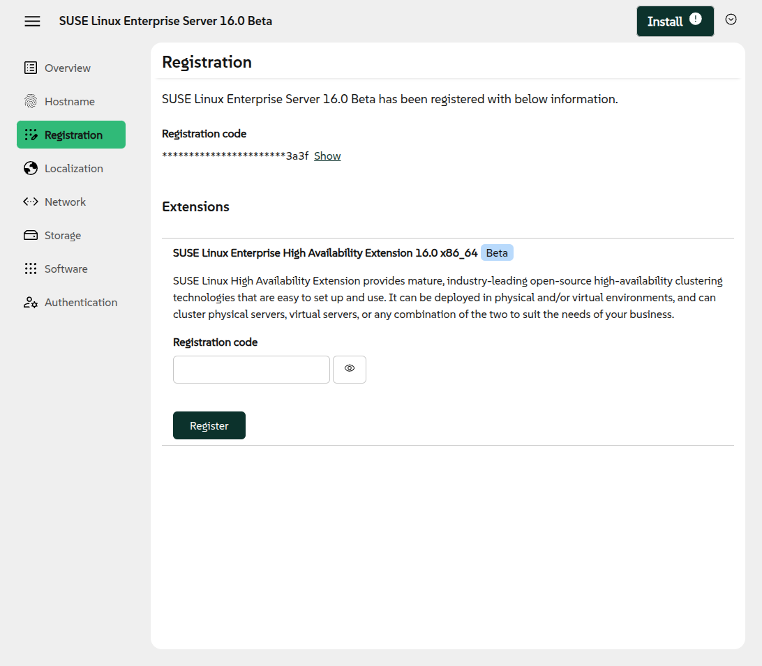 Registering extensions at the web UI