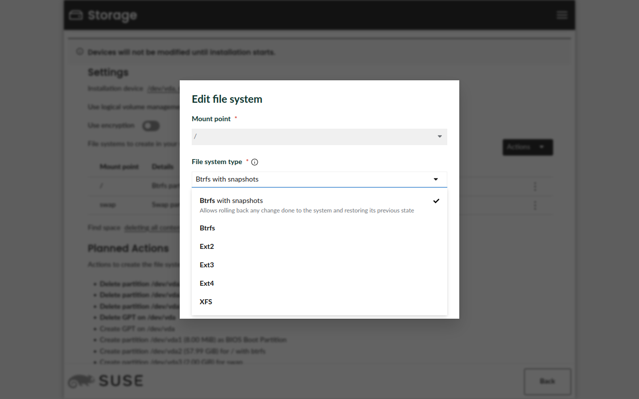 File system type selector