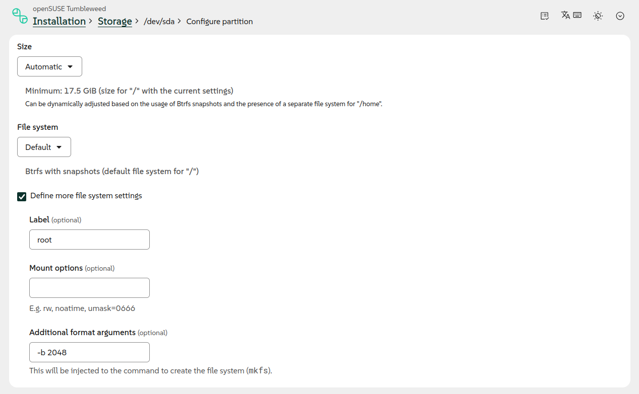New partition form