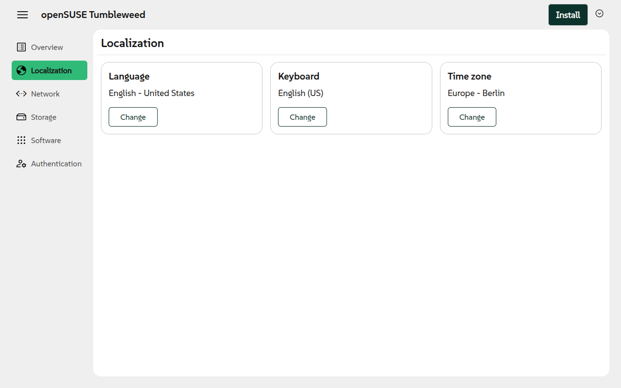 Language, keyboard layout and timezone options