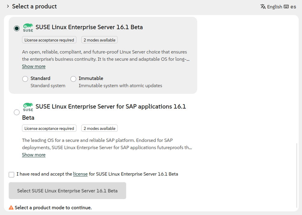 Installation modes for SLES 16.1