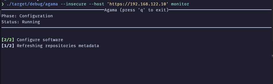 The command &#39;agama monitor&#39; in action