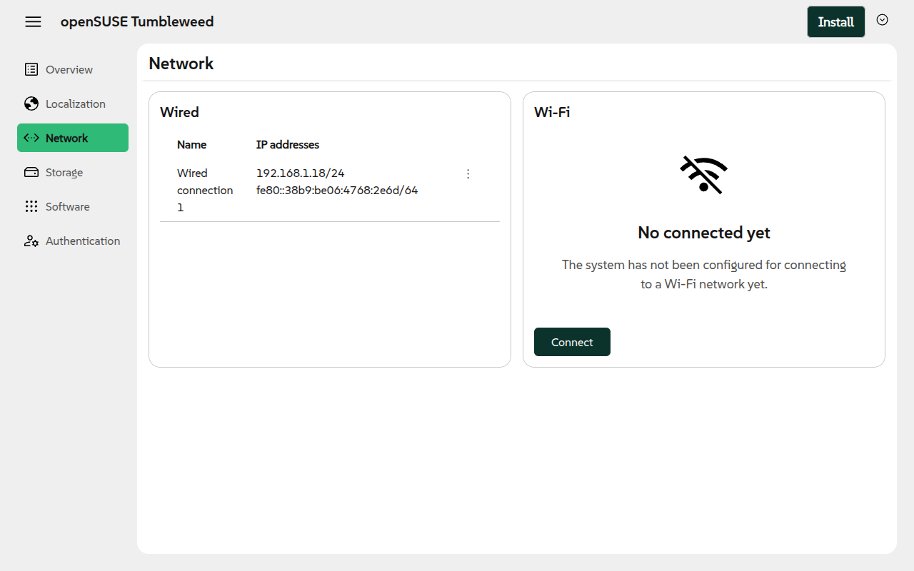 Network settings including wired and wireless devices