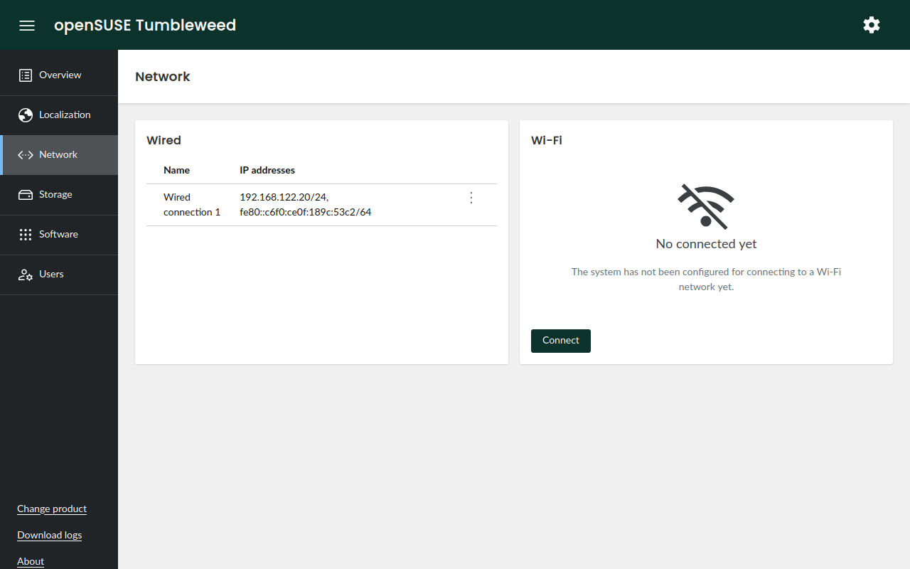 Network settings including wired and wireless devices