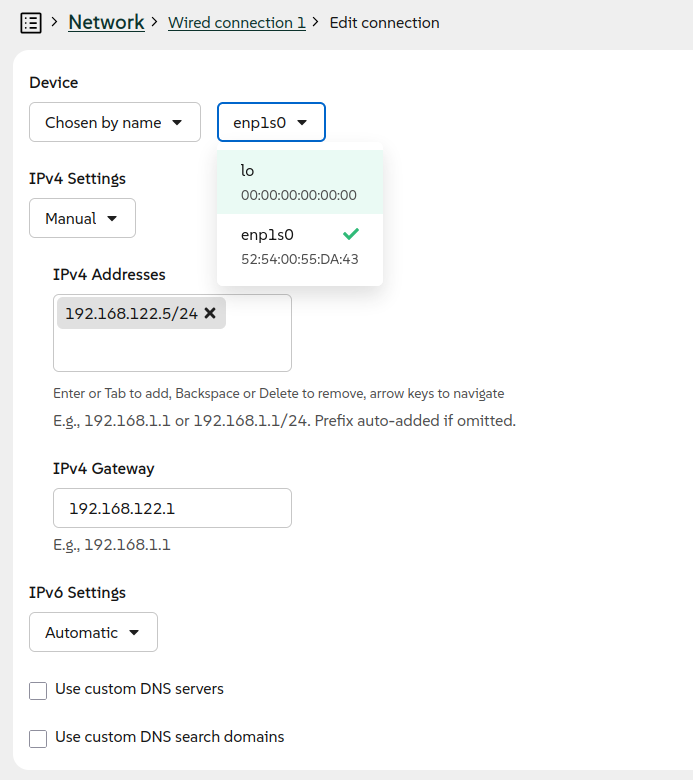 New form to modify a connection