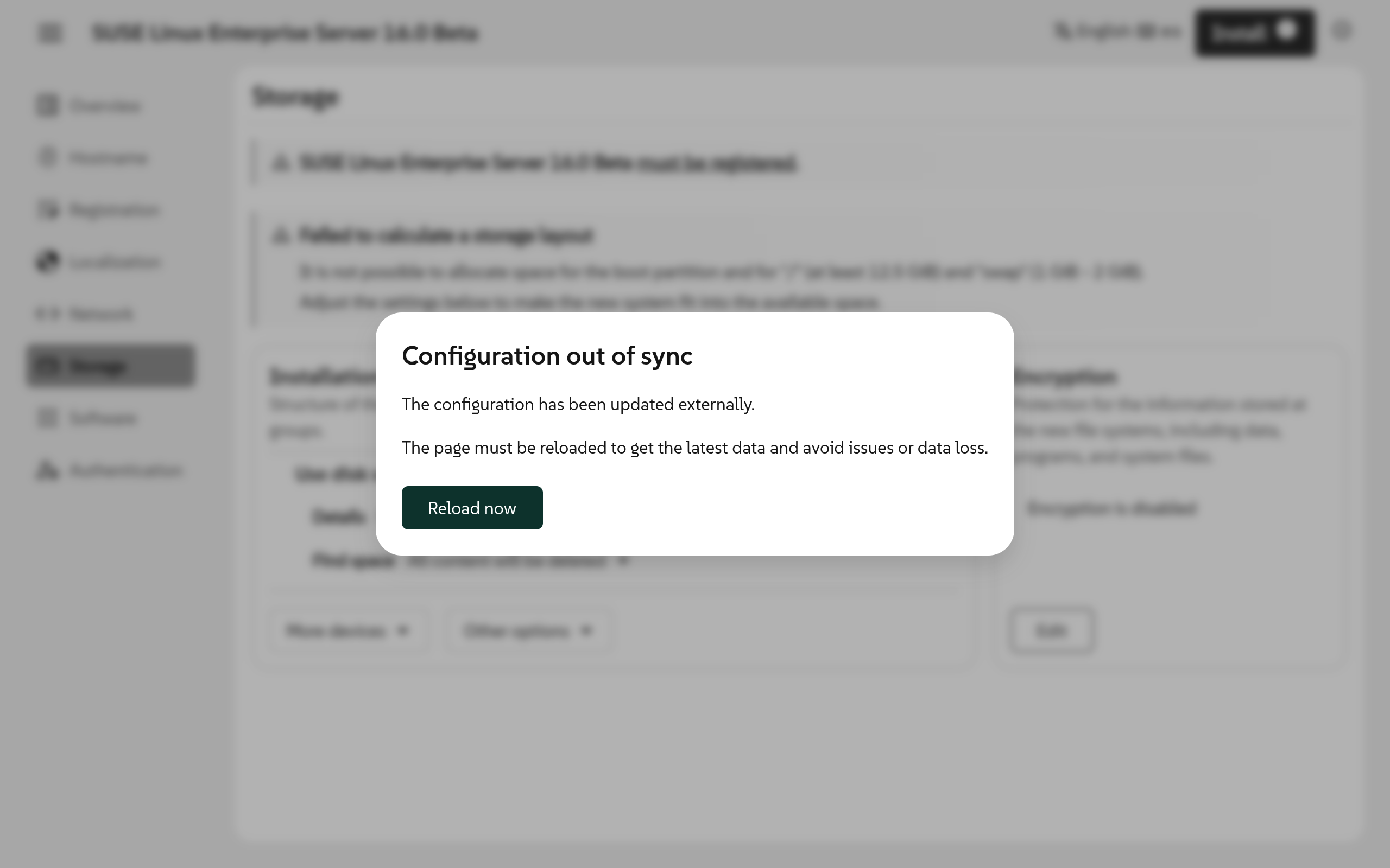 Alert the user if storage configuration changed