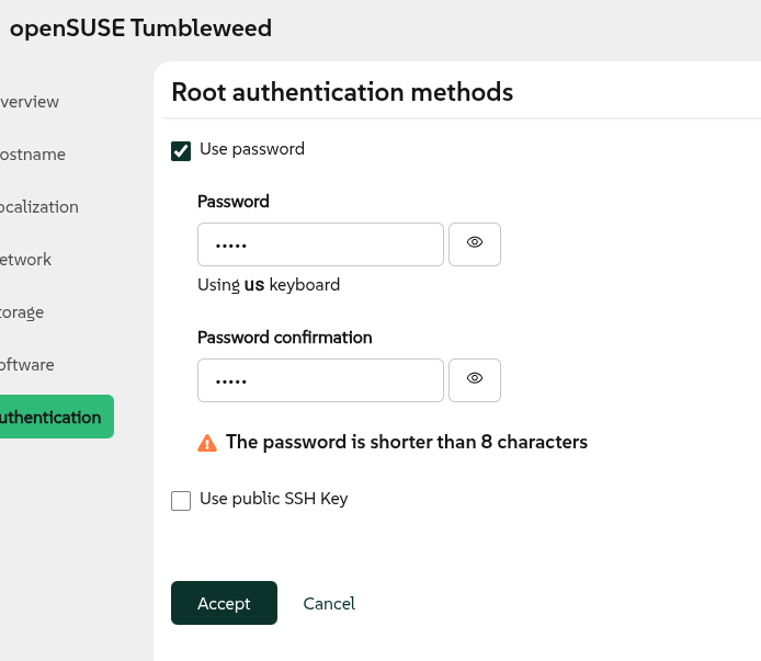 Warning about a weak password