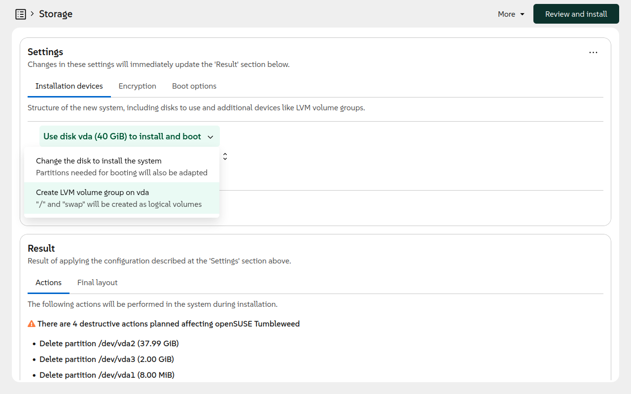 Adding an LVM volume group