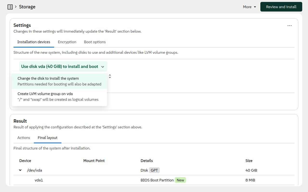 Selecting a device for installation