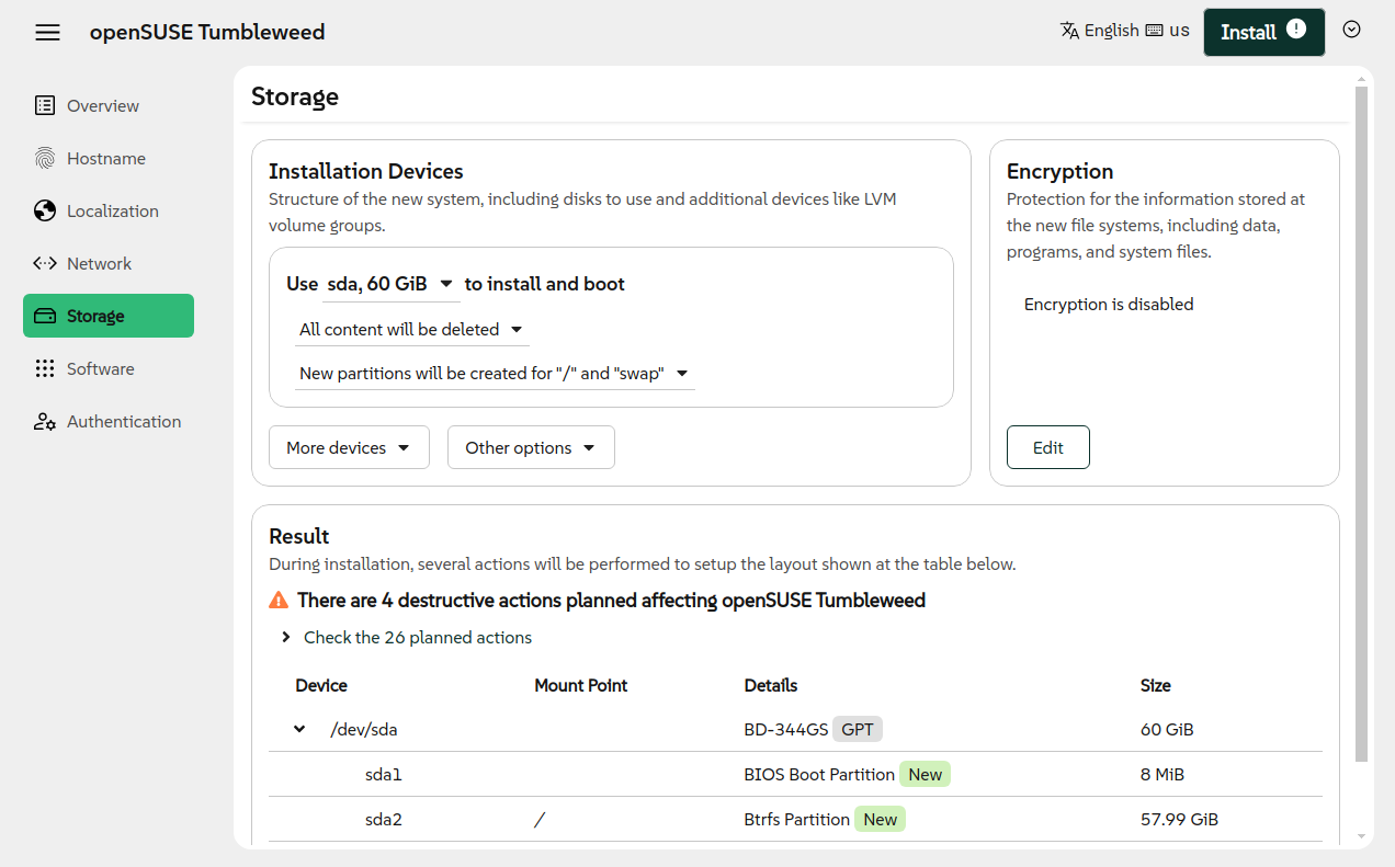 Overview of the storage configuration page