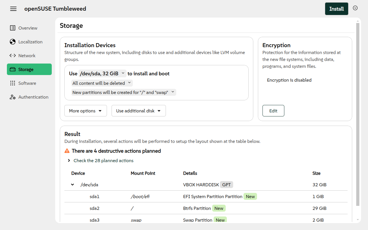 Overview of the storage configuration page