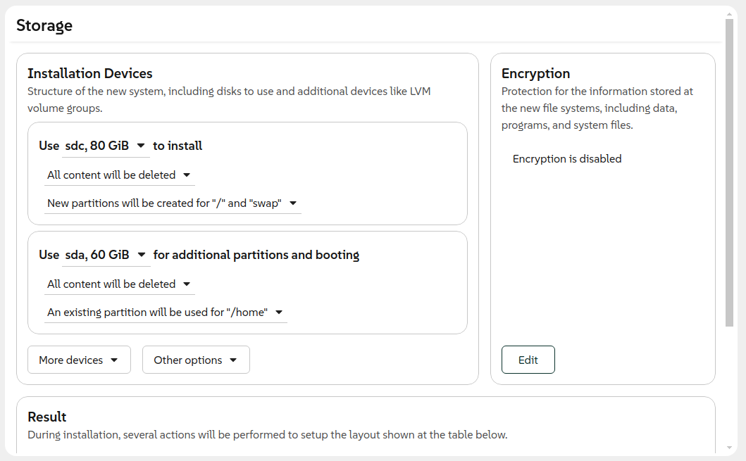 Using another disk for booting and reusing /home