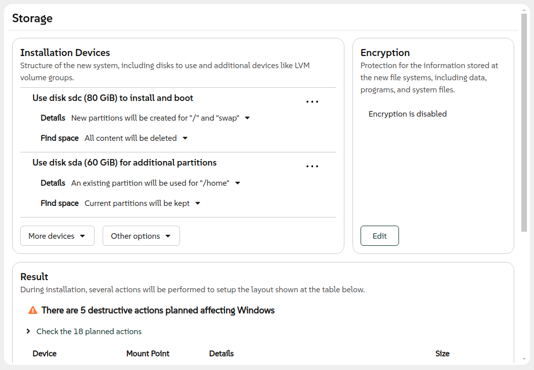 Using another disk for booting and reusing /home